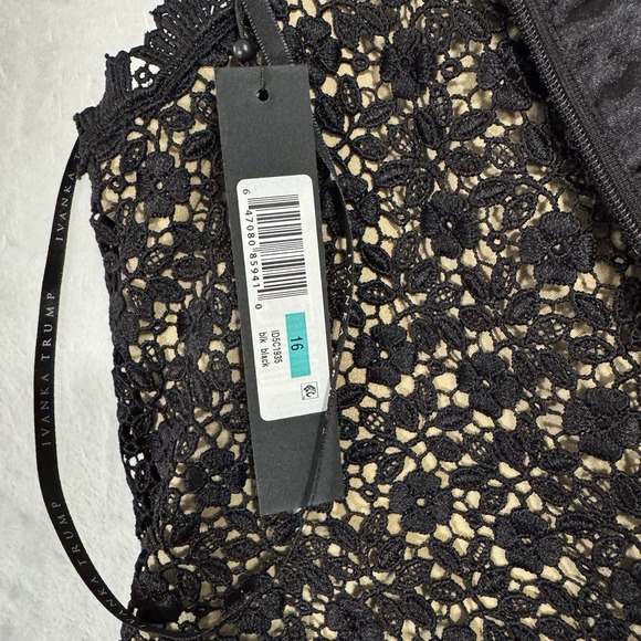 NEW Ivanka Trump Sleeveless Sheath Dress Size 16 Black Beige Floral Crochet Chic - Picture 8 of 14